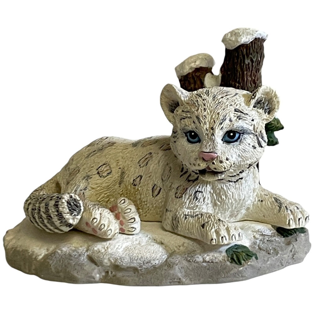 Vintage Snow Leopard Cub Figurine Wildlife Winter Decor Small Hamilton 1995